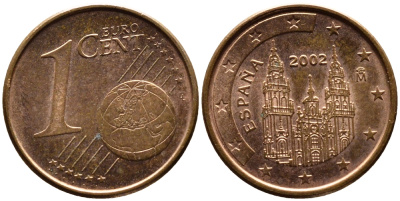 ИСПАНИЯ 1 ЕВРОЦЕНТ 2002 KM 1040 сталь плакированная медью 179-657