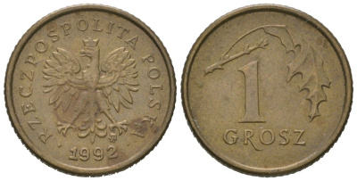 Польша 1 грош 1992 MW Y 276 марганец латунь 4618-535