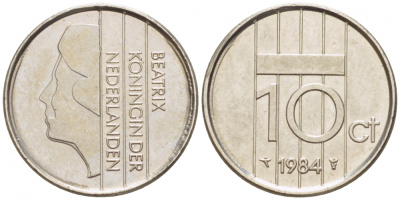 НИДЕРЛАНДЫ 10 ЦЕНТОВ 1984 KM 203 никель 3457-1132