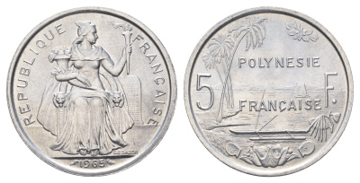Французская Полинезия 5 франков 1965 год-тип KM 4 алюминий UNC 4667-532