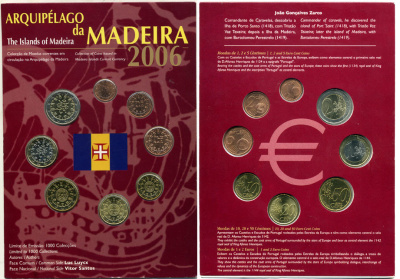 Португалия евронабор из 8 монет 2006 серия Португальские территории, архипелаг Мадейра, в красивом буклете, официальный выпуск BUNC 7-4-1-8