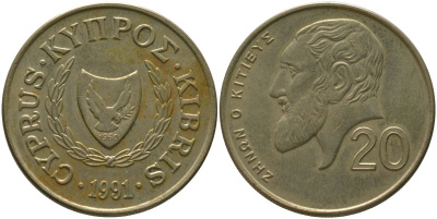 Кипр 20 центов 1991 KM 62.2 никель латунь 4402-214