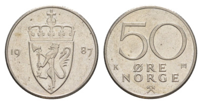 Норвегия 50 эре 1987 Улаф V (1957-1991) KM 418 медно-никель aUNC 4635-513