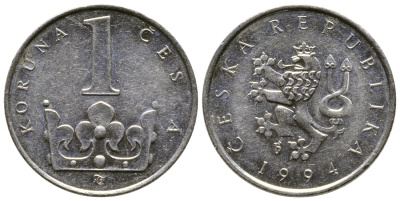 Чехия 1 крона 1994 KM 7 сталь плакированная никелем 220-424