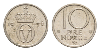Норвегия 10 эре 1976 Улаф V (1957-1991) KM 416 медно-никель 4632-1161