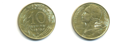 ФРАНЦИЯ 10 САНТИМОВ 1975 ТИП MARIANNE KM 929 медь алюминий никель 86-1727