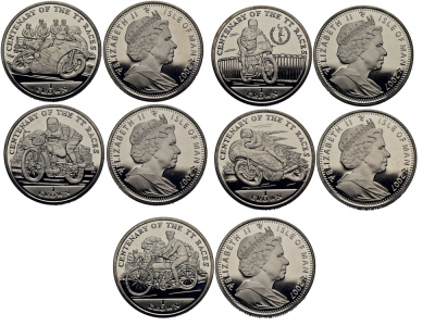 Остров Мэн 1 крона 2007 100 лет мотогонкам, коллекция из пяти монет KM 1418-1422 медно-никель UNC M94-11