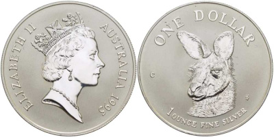 Австралия 1 доллар 1995 кенгуру смотрит влево KM 293.1 серебро  UNC  1078-2-42