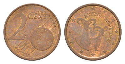 Кипр 2 евроцента 2008 KM 79 сталь плакированная медью 4630-462