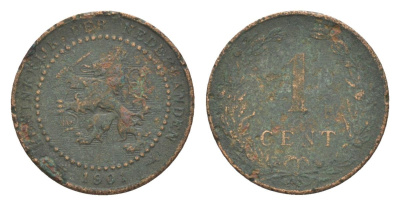 Нидерланды 1 цент 1901 Вильгельмина (1890-1948) KM 130 бронза 72-1145