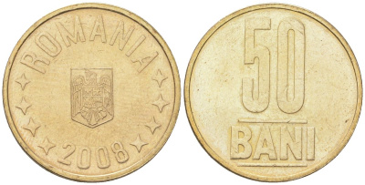 Румыния 50 бань (бани) 2008 KM 192 никель латунь aUNC 4586-1052