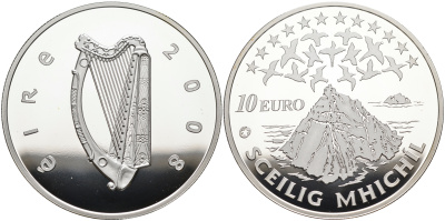 Ирландия 10 евро 2008 Европейское культурное наследие, монастырь на острове Скеллиг-Майкл KM 54 серебро PROOF 01-167-13
