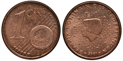 Нидерланды 1 евроцент 2001 Беатрикс (1980-2013) KM 234 сталь плакированная медью 4181-137