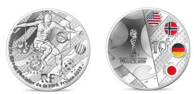 Франция 10 евро 2019 Чемпионат мира по футболу среди женщин, FIFA, Тип 4, оригинальная коробка, сертификат KM NEW серебро PROOF 8-1-03-09