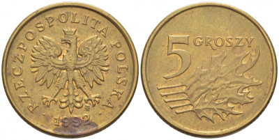 Польша 5 грошей 1992 MW KM 278 латунь 112-1163