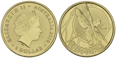 Австралия 1 доллар 2010 серия насекомые, стрекоза KM 1444 алюминиевая бронза UNC M42-15