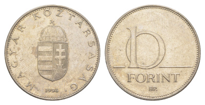 Венгрия 10 форинтов 1994 KM 695 латунь плакированная медно-никелем 4629-511