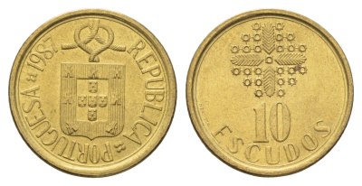 Португалия 10 эскудо 1987 KM 633 никель латунь UNC 4678-816