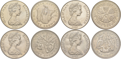 Остров Мэн полный набор из 4 монет (1 крона) 1982 чемпионат мира по футболу в Испании KM 91, 92, 93 и 94 медно-никель BU 4527-1111-1114