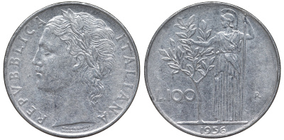 Италия 100 лир 1956 R KM 96.1 нержавеющая сталь 4144-115