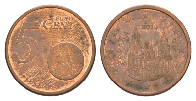 Испания 5 евроцентов 2010 KM 1146 сталь плакированная медью 4630-465