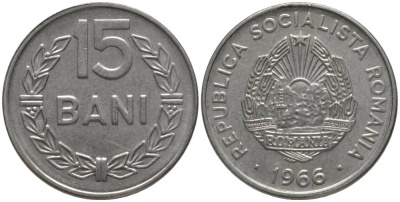 Румыния 15 бани 1966 KM 93 сталь плакированная никелем 181-754