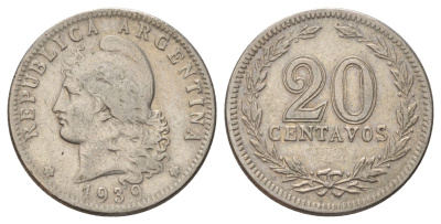 Аргентина 20 сентаво 1939 KM 36 медно-никель 4132-421