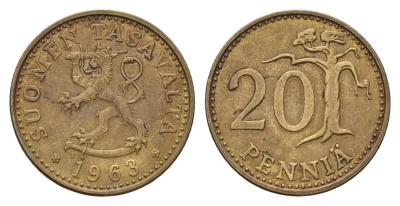 Финляндия 20 пенни 1963 KM 47 алюминиевая бронза 4617-545