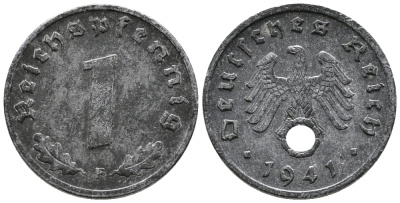 ГЕРМАНИЯ 1 РЕЙХСПФЕННИГ 1941 F KM 97, J. 369 цинк 39-1169