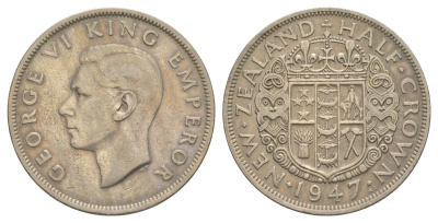 Новая Зеландия 1/2 кроны 1947 Георг VI (1936-1952) KM 11a медно-никель 25-726