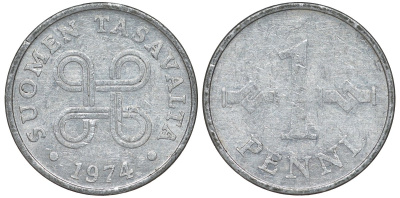 Финляндия 1 пенни 1974 KM 44a алюминий 4173-658