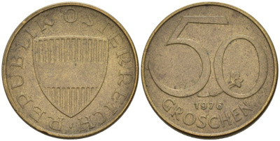Австрия 50 грошей 1976 KM 2885 алюминиевая бронза 4567-414