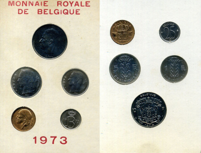 Бельгия набор из 5 монет (25 и 50 сантимов; 1, 5 и 10 франков) 1973 Belgique, в оригинальном буклете мондвора KM SS8 (134.1, 142.1, 148.1, 153.1 и 154.1) UNC 8-2-05-81
