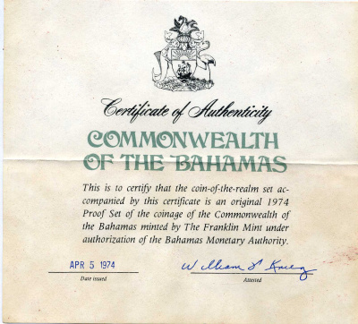 Багамские острова официальный набор из 9 монет 1974 в оригинальной коробке, с сертификатом KM Ps 10 PROOF 3-4-1-54