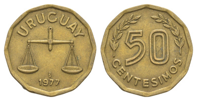 Уругвай 50 сентесимо 1977 KM 68 алюминиевая бронза 4637-1213