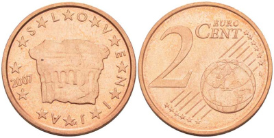 СЛОВЕНИЯ 2 ЕВРОЦЕНТА 2007 КНЯЖЕСКИЙ КАМЕНЬ ВЛАСТИ KM 69 сталь плакированная медью UNC 214-411