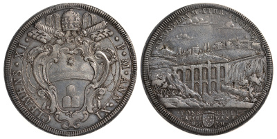 Ватикан 1 пиастр 1711 виадук Чивита-Кастеллана Dav. 1443 серебро 00-000-00