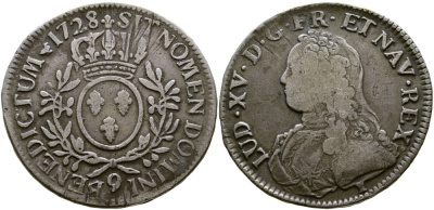 Франция 1 экю 1728 9, Людовик XV KM 486.26 (С42,27) серебро 603-1344