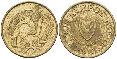 Кипр 1 цент 1993 KM 53.3 никель латунь 4174-1144