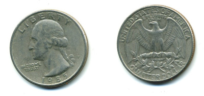 США 25 ЦЕНТОВ = КВОТЕР 1985 P, ВАШИНГТОН KM А164а медь плакированная медно-никелем 59-2022