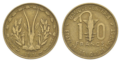 Западная Африка (BCEAO) 10 франков 1971 KM 1a медь алюминий никель 4656-834