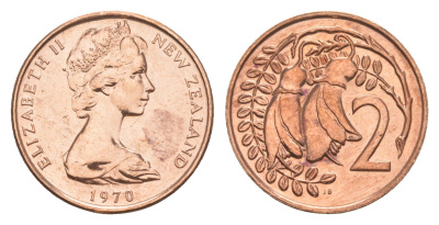 Новая Зеландия 2 цента 1970 тираж 30.000 экземпляров KM 32 бронза BU 4651-159