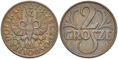 ПОЛЬША 2 ГРОША 1927 w KM 9a, Parchimowicz 102c бронза 4181-1156