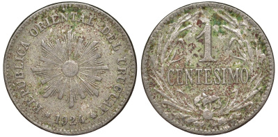 Уругвай 1 сентесимо 1924 KM 19 медно-никель 4169-629