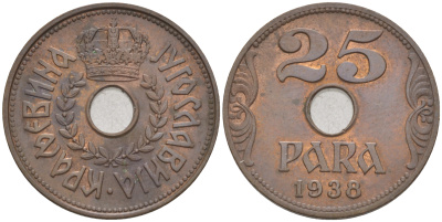 Югославия 25 пара 1938  KM 17 бронза     aUNC 106-146