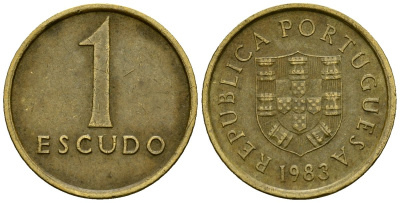 Португалия 1 эскудо 1983 KM 614 никель латунь 4164-1131