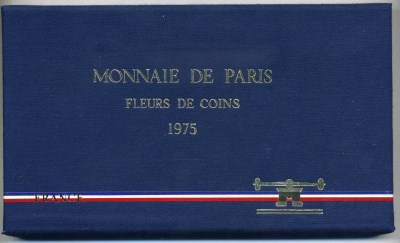 Франция набор из 9 монет 1975 SPECEMEN FDC SET (FLEUR DE COIN), запайка, коробка, сертификат KM SS 12 BUNC 3-4-8-17