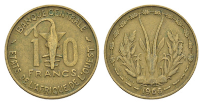 Западная Африка (BCEAO) 10 франков 1966 Центральный банк государств Западной Африки KM 1a медь алюминий никель 4642-227