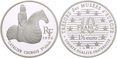 Франция 10 франков = 1 1/2 евро 1996 серия сокровища музеев Европы, китайский всадник KM 1158 серебро PROOF 1068-4-43