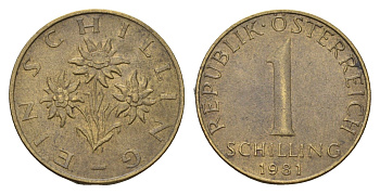 Австрия 1 шиллинг 1981 KM 2886 алюминиевая бронза 202-526
